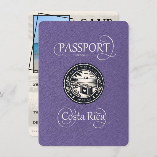 薄紫コスタリカ・パスポート セーブザデート (正面/裏面)