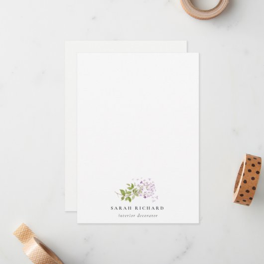 薄紫コテージガーデンウォーターカラーフローラ束 ノートカード (正面/裏面インサイチュ)