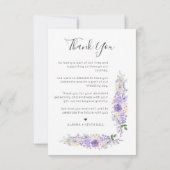 薄紫シェード花と枝の写真結婚ズ サンキューカード (裏面)
