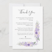 薄紫シェード花と枝の写真結婚ズ サンキューカード (裏面)