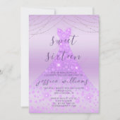 薄紫シークンボールガウン&ライツスウィート16誕生日 招待状 (正面)