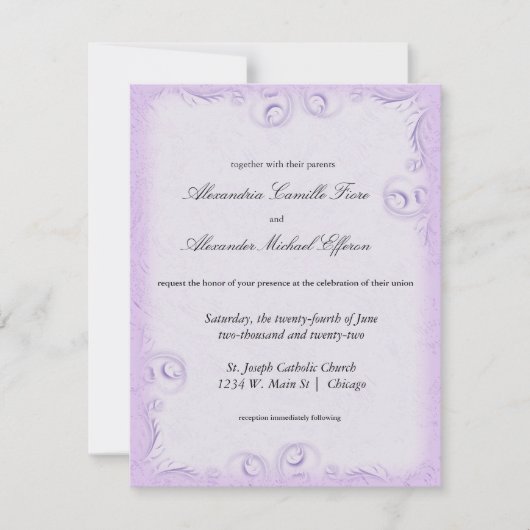 薄紫スクエレガントロールワーク結フォーマル婚の招待 招待状 (正面)
