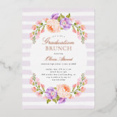 薄紫ストライプと開花卒業ブランチ 箔招待状 (正面)