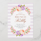 薄紫ストライプと開花母の日ブランチのフォイルイン 箔招待状 (正面)