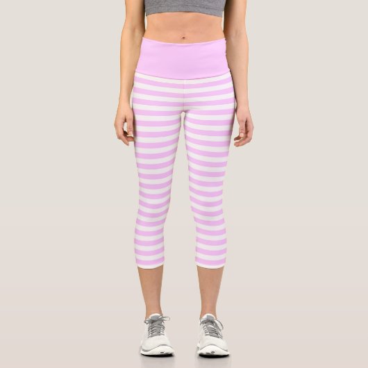 薄紫ストライプ横向きハイウェストCapris カプリレギンス (正面)