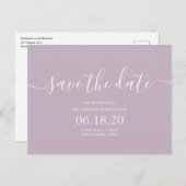 薄紫スモダンクリプト結婚日の保存 案内ポストカード (正面/裏面)