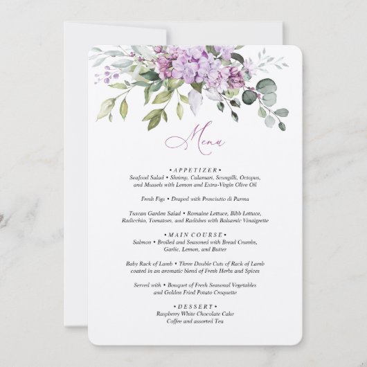 薄紫セージ緑のメニュ結婚ーカード 招待状 (正面)