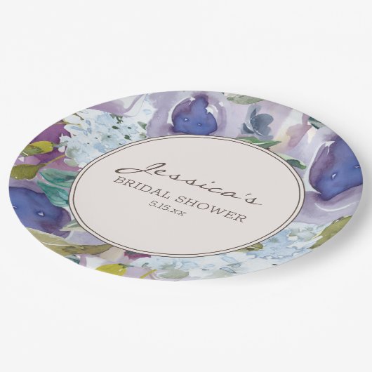 薄紫ダスティブルーウォーター色フローラブライダルシャワー ペーパープレート (アングル)