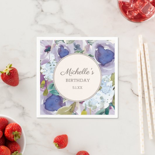 薄紫ダスティブルーウォーター色フローラ誕生日 スタンダードカクテルナプキン (インサイチュ)