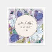 薄紫ダスティブルーウォーター色フローラ誕生日 スタンダードカクテルナプキン (正面)