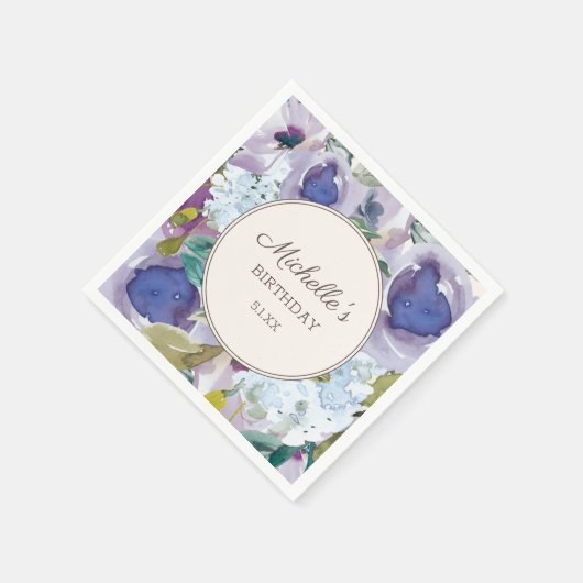 薄紫ダスティブルーウォーター色フローラ誕生日 スタンダードカクテルナプキン (角)