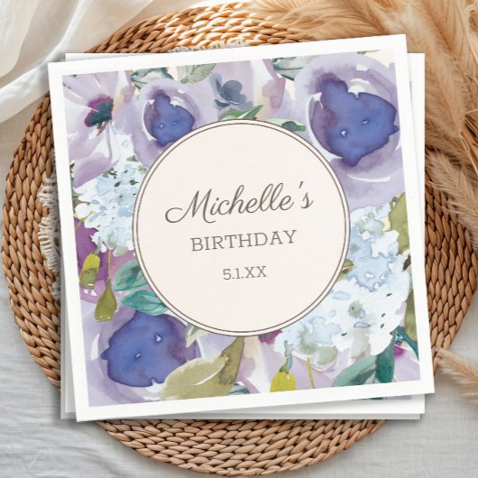 薄紫ダスティブルーウォーター色フローラ誕生日 スタンダードカクテルナプキン