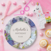 薄紫ダスティブルーウォーター色フローラ誕生日 ペーパープレート (パーティー)