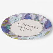 薄紫ダスティブルーウォーター色フローラ誕生日 ペーパープレート (アングル)