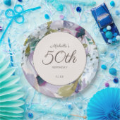 薄紫ダスティブルーウォーター色フローラ50誕生日 ペーパープレート (パーティー)