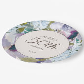 薄紫ダスティブルーウォーター色フローラ50誕生日 ペーパープレート (アングル)