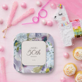 薄紫ダスティブルーウォーター色フローラ50誕生日 ペーパープレート (パーティー)