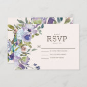 薄紫ダスティブルーボーホウォーター色フローラ結婚ズ 出欠カード (正面/裏面)