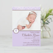 薄紫ダマスククロスガールフォトバプテスマ《キリスト教》洗礼式や命名式 招待状 (スタンド正面)