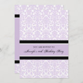 薄紫ダマスク40歳誕生日パーティの招待状 招待状 (正面/裏面)