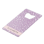 薄紫ダルマチアンスポット、ダルマチアンドット、あなたの名前 クレジットカード栓抜き (裏面アングル)