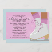 薄紫ダークスキンスケートレースアイススケートで滑るパーティー 招待状 (正面/裏面)