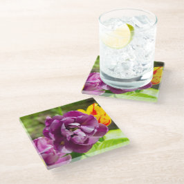 薄紫チューリップ ガラスコースター