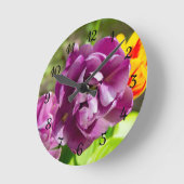 薄紫チューリップ ラウンド壁時計 (傾斜)