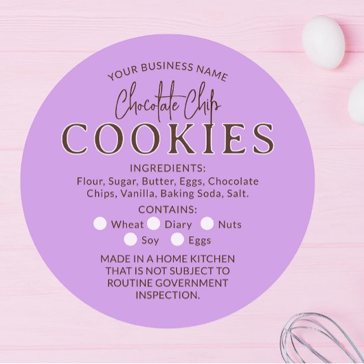 薄紫チョコレートチップクッキーコテージ法シール ラウンドシール