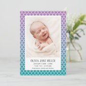 薄紫ティール(緑がかった色)グラデーションクローバーの誕生発表 案内状 (スタンド正面)
