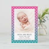 薄紫ティール(緑がかった色)グラデーション人魚の誕生のお知らせ 案内状 (スタンド正面)