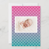 薄紫ティール(緑がかった色)グラデーション人魚の誕生のお知らせ 案内状 (裏面)