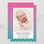 薄紫ティール(緑がかった色)グラデーション人魚の誕生のお知らせ 案内状 (正面/裏面)