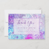 薄紫ティール(緑がかった色)パープル大理石グリッターフラットサンキュー サンキューカード (正面)