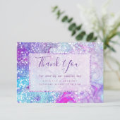 薄紫ティール(緑がかった色)パープル大理石グリッターフラットサンキュー サンキューカード (スタンド正面)