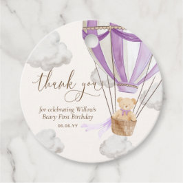 薄紫テディベアサンキューベイリーファースト誕生日 フェイバータグ