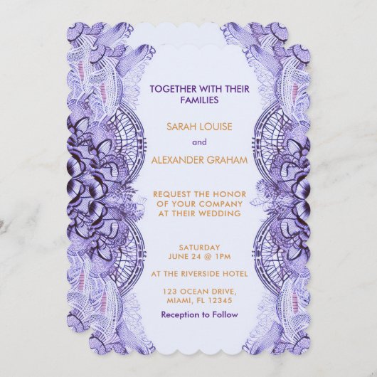 薄紫デリケートレースデザイン結婚式招待状 招待状 (正面/裏面)