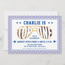 薄紫トップワンファイターパイロットをテーマにした第1誕生日 招待状