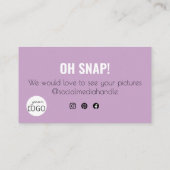 薄紫トレンディーありがとうございます。スナップと共有カスタムロゴ 名刺 (裏面)