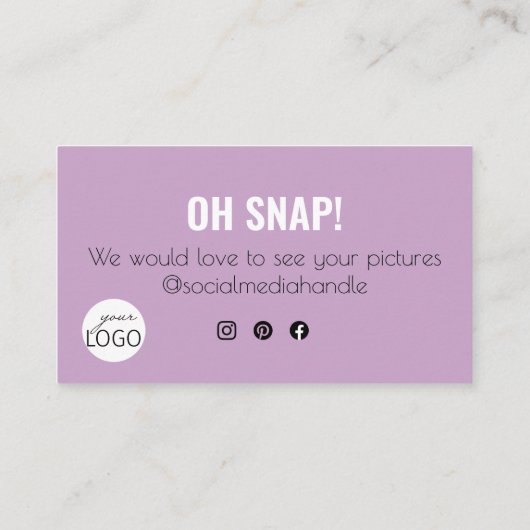 薄紫トレンディーありがとうございます。スナップと共有カスタムロゴ 名刺 (裏面)