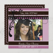 薄紫ドット&スワーズシニア写真クラス2011 招待状 (正面/裏面)