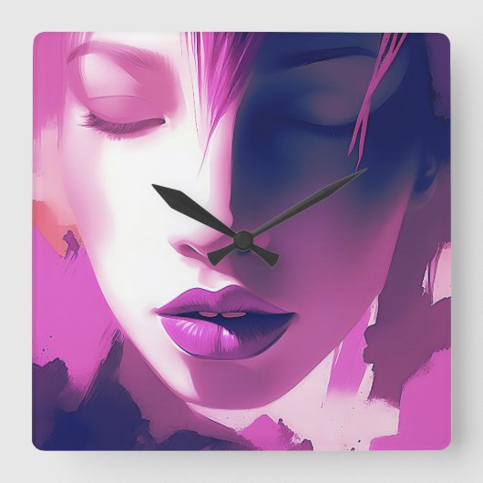 薄紫ドリームウィスパー – セレネ、エテリアール、紫 スクエア壁時計 (正面)