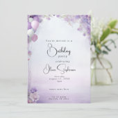 薄紫ドリームフローラバルーンQR誕生日 招待状 (スタンド正面)