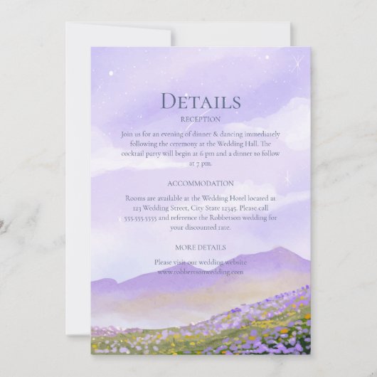 薄紫ナイトスカイマウンテンズメドー結婚ドの詳細 招待状 (正面)