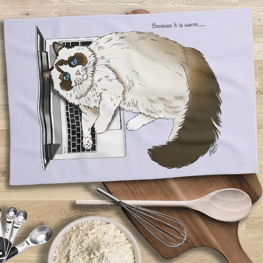 薄紫ノートパソコおもしろいン猫 キッチンタオル