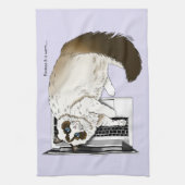 薄紫ノートパソコおもしろいン猫 キッチンタオル (縦)