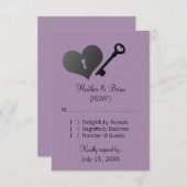 薄紫ハートロックおよび鍵応答カード 出欠カード (正面/裏面)