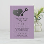 薄紫ハートロックと鍵結婚式の招待 招待状 (スタンド正面)