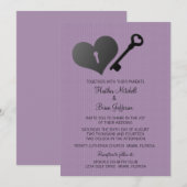 薄紫ハートロックと鍵結婚式の招待 招待状 (正面/裏面)