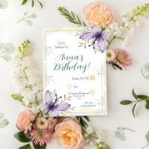 薄紫バタフライウォーターカラー誕生日